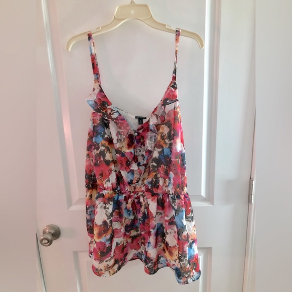 Torrid Chiffon Clip Dot Ruffle Tie Waist Tank NWT - Picture 5 of 7
